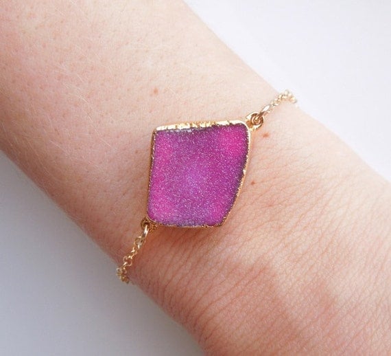 Druzy Bracelet in Bright Magenta Pink, OOAK