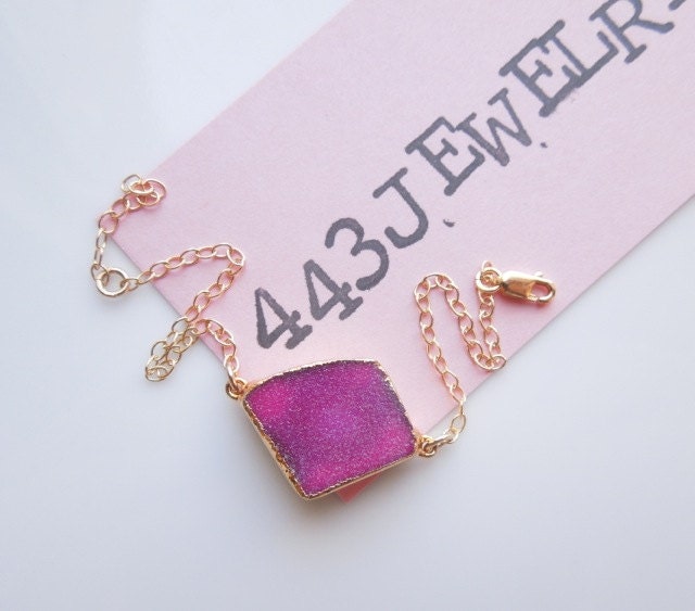 Druzy Bracelet in Bright Magenta Pink, OOAK