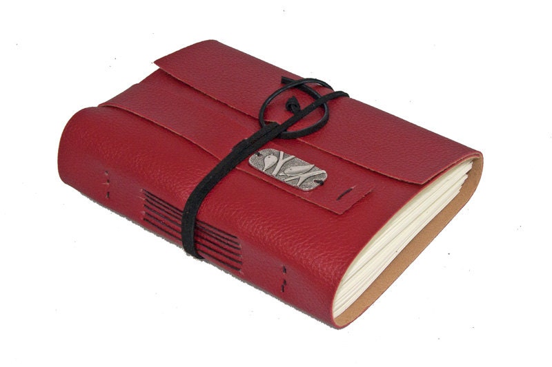 Red Vegan Faux Leather Journal with Bookmark