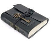 Black Vegan Faux Leather Journal with Key Bookmark