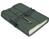 Green Leather Journal with Skeleton Key Bookmark