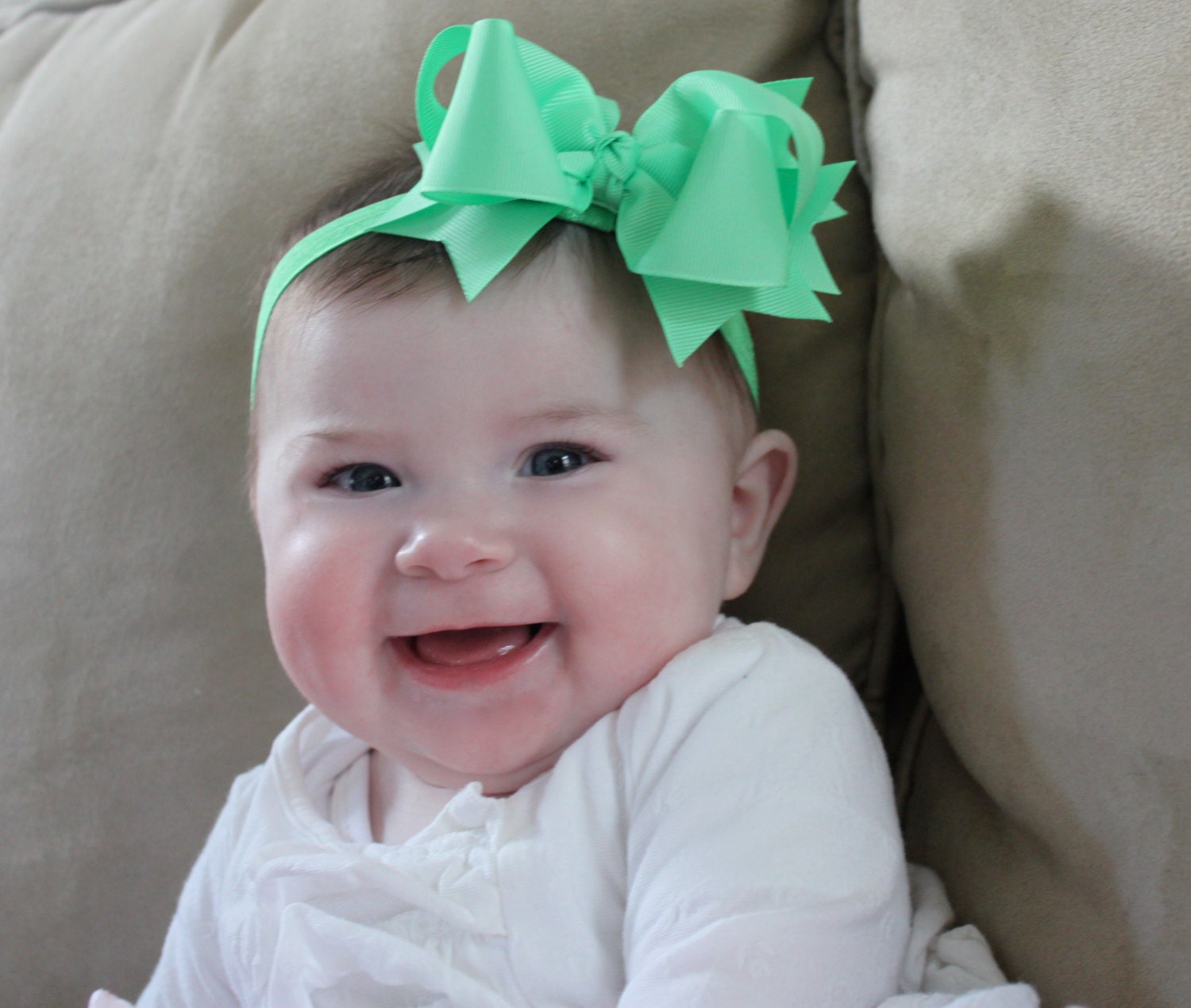 NEW COLOR Boutique Baby Girls Mint Green Elastic Headband with Mint  Large Hair Bow Perfect for Everyday Spring Summer