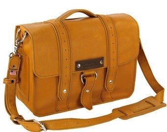SALE 17" Leather Laptop Bag New: Handmade in the U.S.A. - Whiskey Sunrise Color - Voyager Style