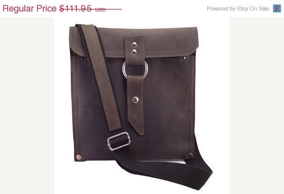 SALE 11" -  Leather Laptop Bag New: Made in the U.S.A. - Rustic Brown Slim Traveler -