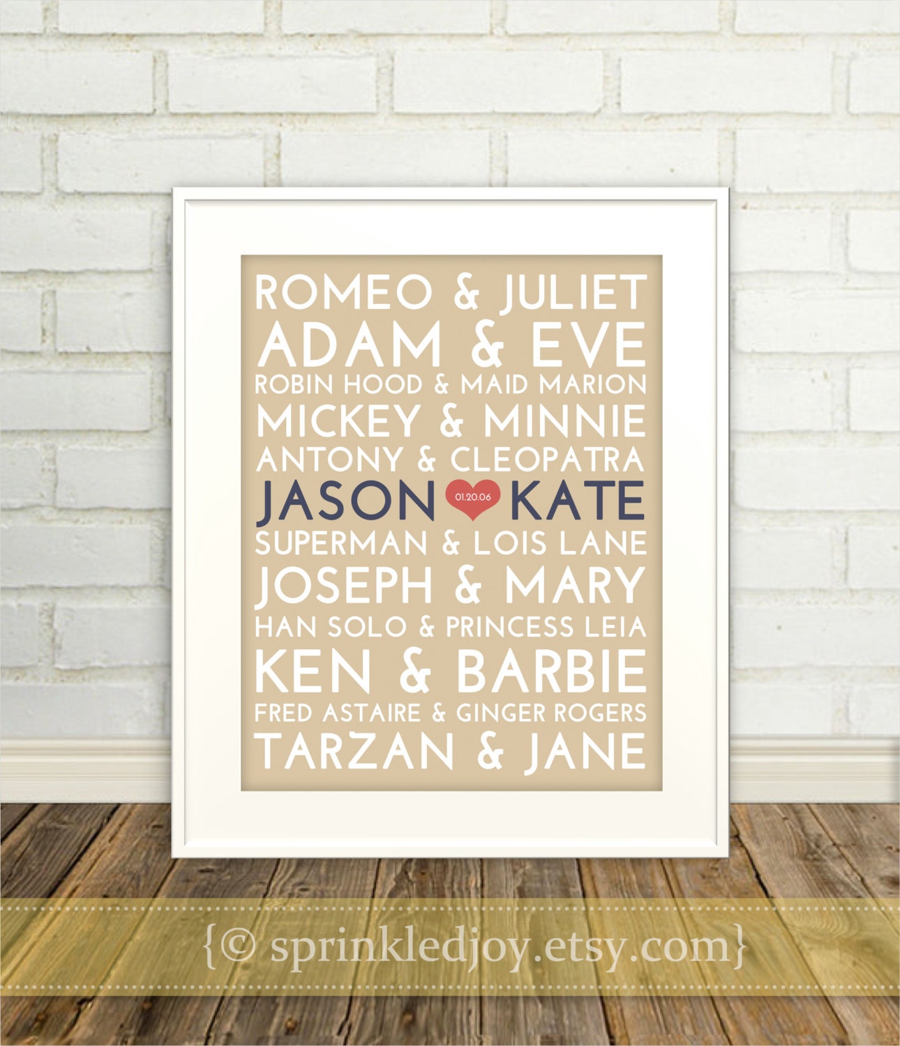 Famous Couples Subway Print - 8x10 Fully Customizable - Unique Wedding, Valentines or Anniversary
