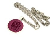 Grape necklace block print paisley polymer clay jewelry