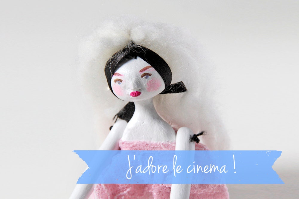 Contemporary Art Doll Brigitte the cinema star  - Handmade Paper Clay Doll - One Of A Kind