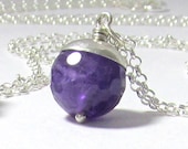 Silver Amethyst Pendant - sterling silver, purple gemstone acorn necklace February birthstone Bridesmaid gift