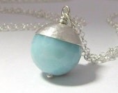 Amazonite Pendant  blue gemstone jewelry sterling silver acorn necklace - bridesmaid mothers day gift