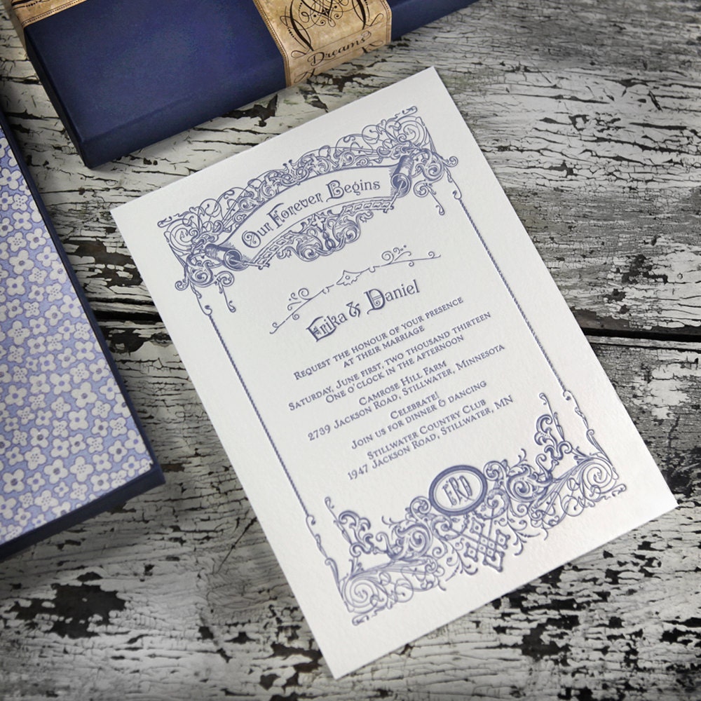 Victoriana Filigree Letterpress Wedding Invitation Suite