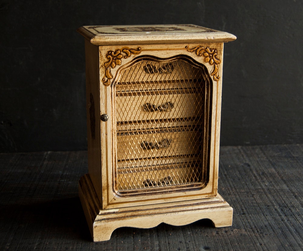 Vintage Wooden Jewelry Box Armoire Rustic Victorian