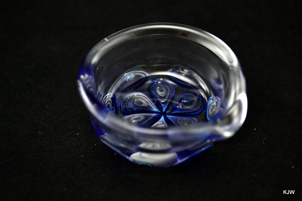 Blue Patterned Glass dish with Silver Fume