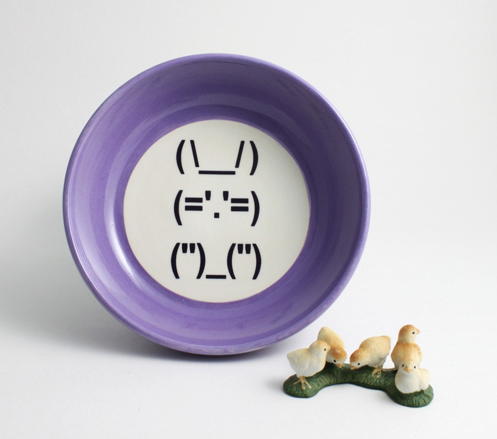 Lavender Ascii Bunny Rabbit Bowl with Black Decal