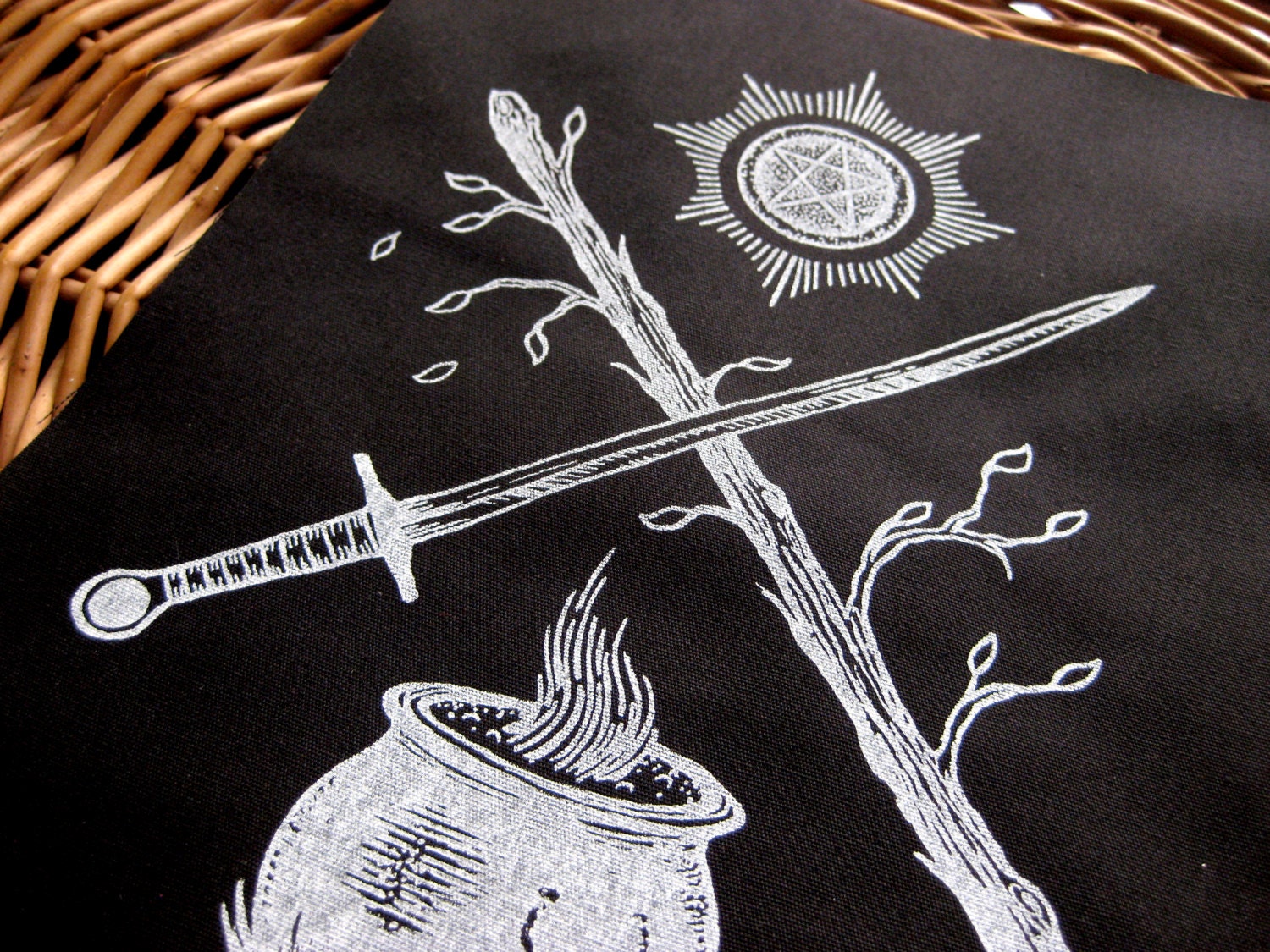 The Tarot Suits BACK PATCH hand drawn and handmade screen printed patch, white on black