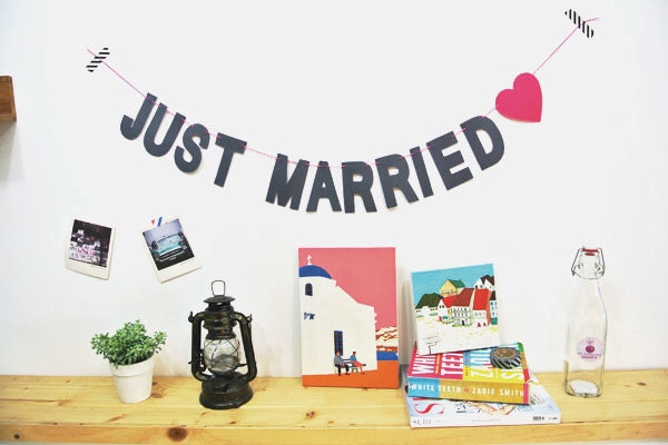 Just married felt garland banner (gray&pink)