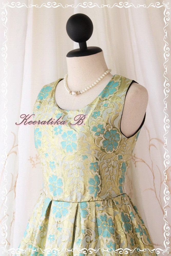 Classical Baroque Dress - Elegant Golden And Blue Fabric Simply Sweet Cocktail Party Prom Dinner Night Dress Pleated Skirt