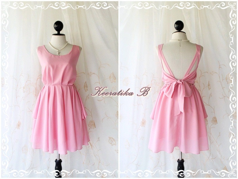 A Party V Shape - Cocktail Prom Party Dinner Wedding Bridesmaid Gorgeous Night Dress Light Baby Pink Brush Backless Style