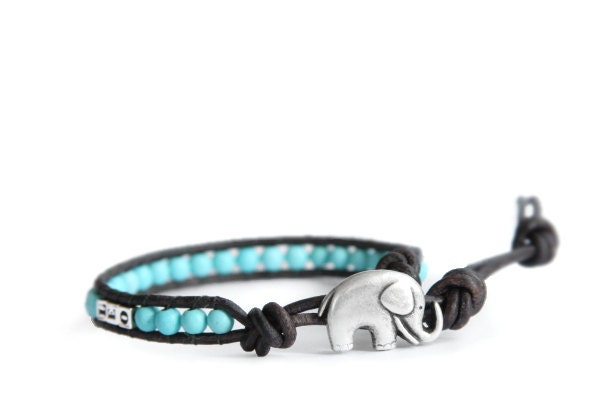 New Baby Boy Personalized Name Leather Wrap Bracelet - the lucky elephant Original with Sterling Silver Letter Beads
