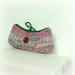 Upcycled  fabric crochet purse in green and pink with vintage wooden round button