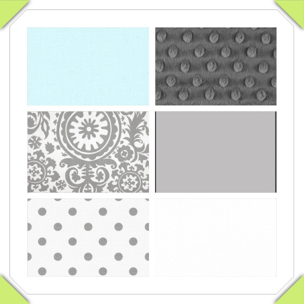 Custom Crib Bedding - 2 piece Set - aqua grey and white