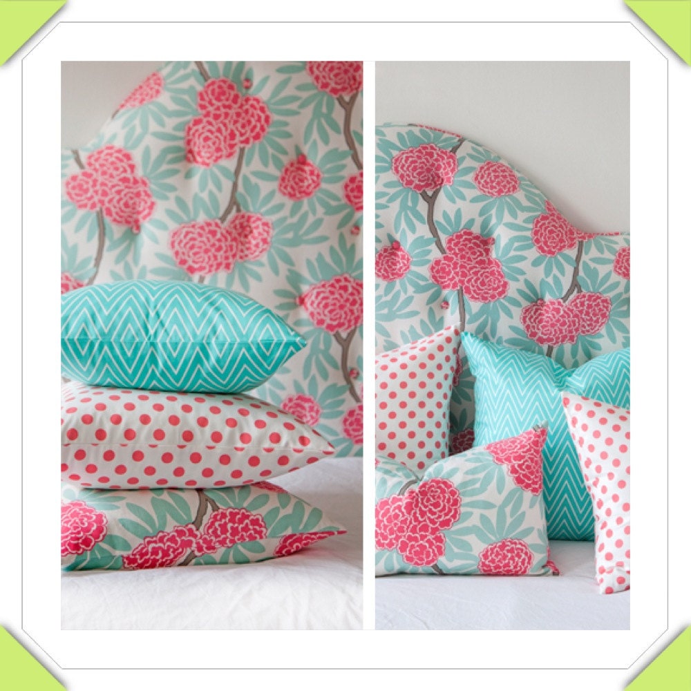 Custom Crib Bedding - Mint,  Coral, gray and white
