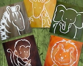 Digital Baby Kids Jungle Zoo Safari Animals - 12 in x 12 in - Elephant Lion Zebra Giraffe Monkey - Nursery - Download Imediately