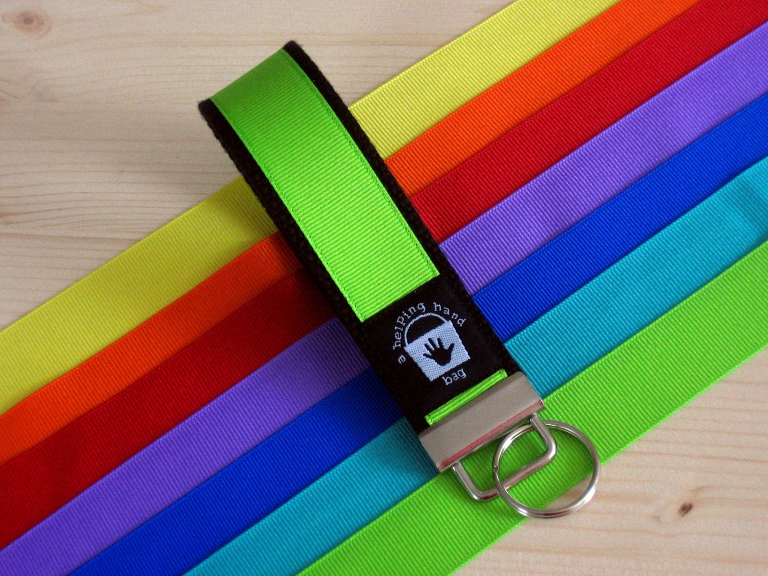 Custom Key Fob, Wrist Key Chain, Wristlet, Black with Neon Ribbon, You Pick The Color