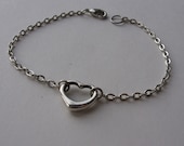 Sweet Heart Charm Bracelet - Silver Tone Chain - Open Heart Link Focal - Dainty Small Charming - Gift Under 10 - Ready to Ship