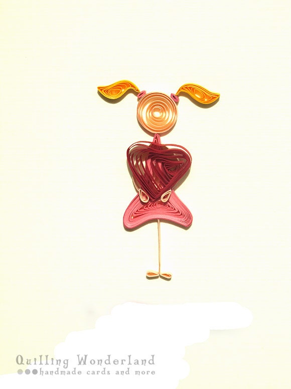 I love you Mom - Mother's day quilled card, pink girl with a heart
