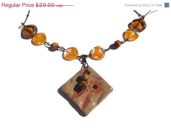 Spring Savings Sale Vintage Lucite beads with Czech Glass and a stunning handmade OOAK ceramic pendant TAGT