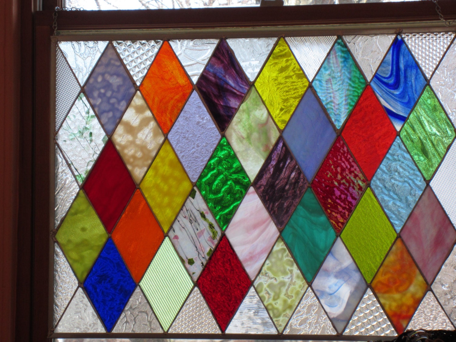 Diamonds are a girls best friend stained glass multi color panel suncatcher