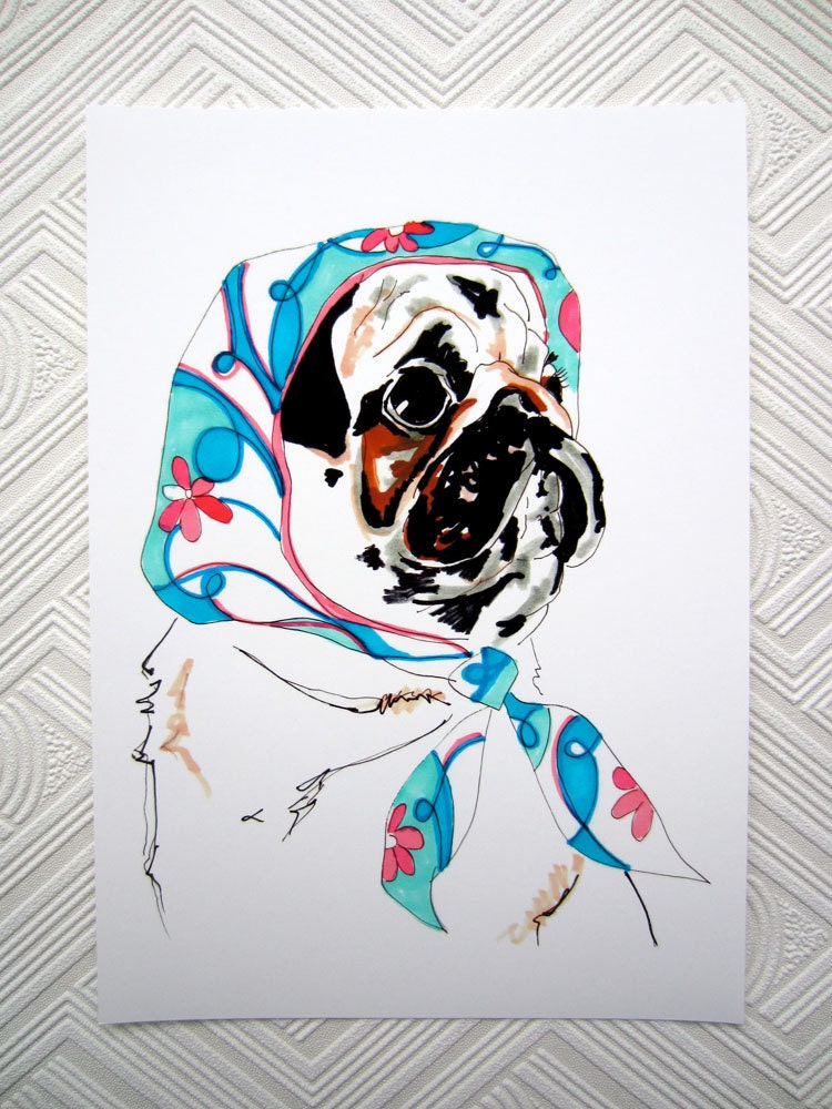 Pug In Pucci - 8 x 11 inch Giclee Print - Pug Illustration