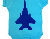 Blue on Blue F15 Fighter Jet One Piece Baby Bodysuit - Military Baby One Piece - Great For Toddlers, Kids and Children