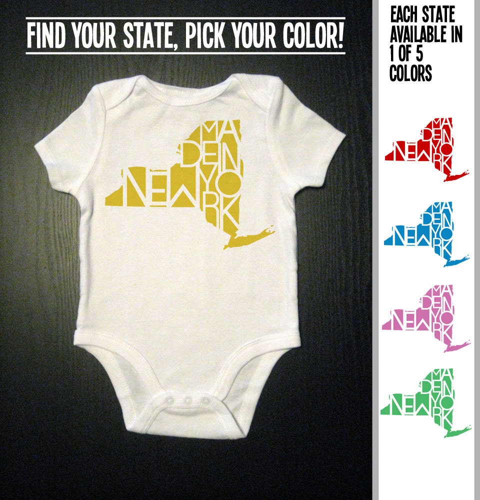 Made In State One Piece Bodysuit -Pick- New York Kentucky Connecticut Vermont Texas Rhode Island Minnesota South Carolina Mississippi