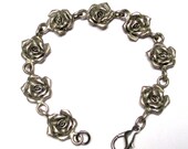 Vintage Silver Rose Link Bracelet