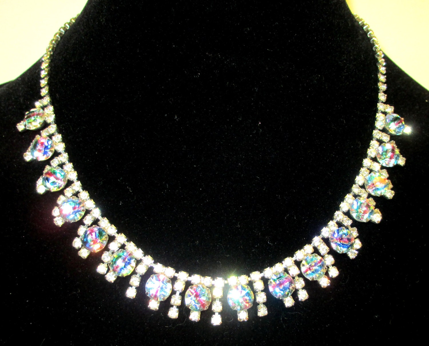 Designer Necklace Gorgeous Tourmaline and Clear Rhinestone, All Prong Set, Wedding Necklace, Evening Show Stopper, Maybe Julianna
