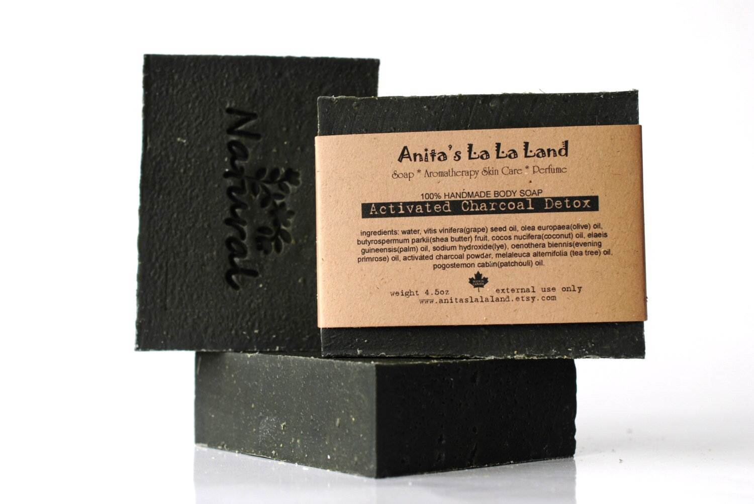 ACTIVATED CHARCOAL DETOX soap - with evening primrose oil and tea tree oil, cold process soap, vegan - AnitasLaLaLand