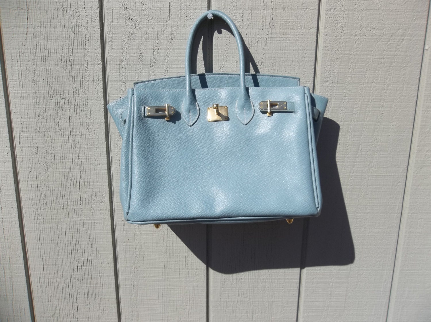 RESERVED Designer Birkin Hermes Styled Handbag / Sky Blue