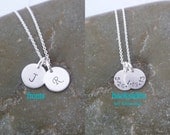 Double Sided 2 Disc Initial Necklace - Double Discs - Birthdate  - Date on Back - Tiny 8.9mm Argentium Silver Disc -