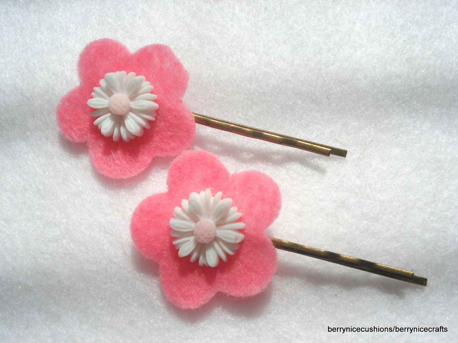 Two Pink and White Flower Hair Clips Pack of 2 Pink Bobby Pins