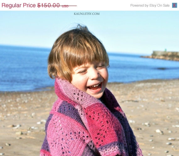 ON SALE Square Afghan for Baby, Hand Crochet Baby Blanket, Wool, for boy or girl, FREE Shipping Worlwide