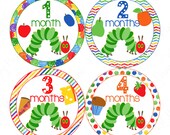 Monthly Onesie Baby Stickers - August - Primary Colors Green Caterpillar - Great Baby Shower Gift and Photo Prop - Baby Month Stickers