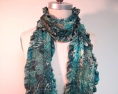 ruffle edge scarf, blue scarf, green scarf, jersey scarves, spring scarf
