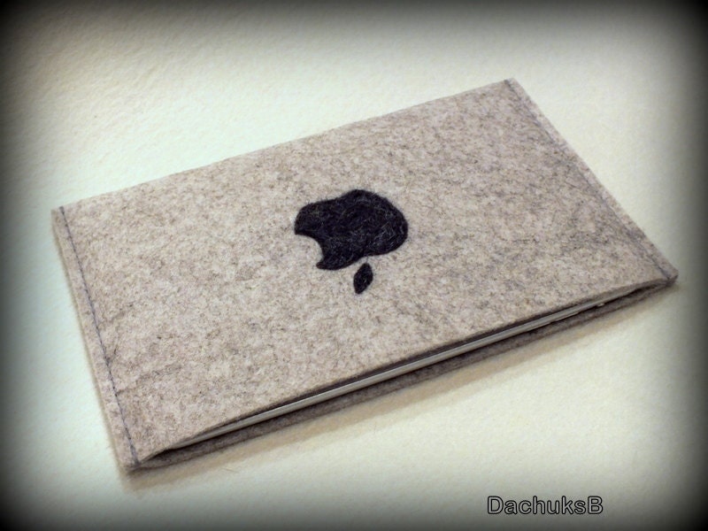Handmade iPad Mini Sleeve, iPad Mini Case, iPad Mini Pouch Made Out Of Grey Felt With Needle Feltted Apple Dark Grey