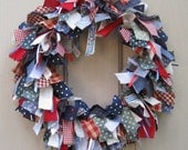 Patriotic Wreath, Patriotic Decor, Memorial Day Fourth of July Wreath, Americana Wreath, Summer Red White Blue Patriotic Fabric Ribbon Wreat