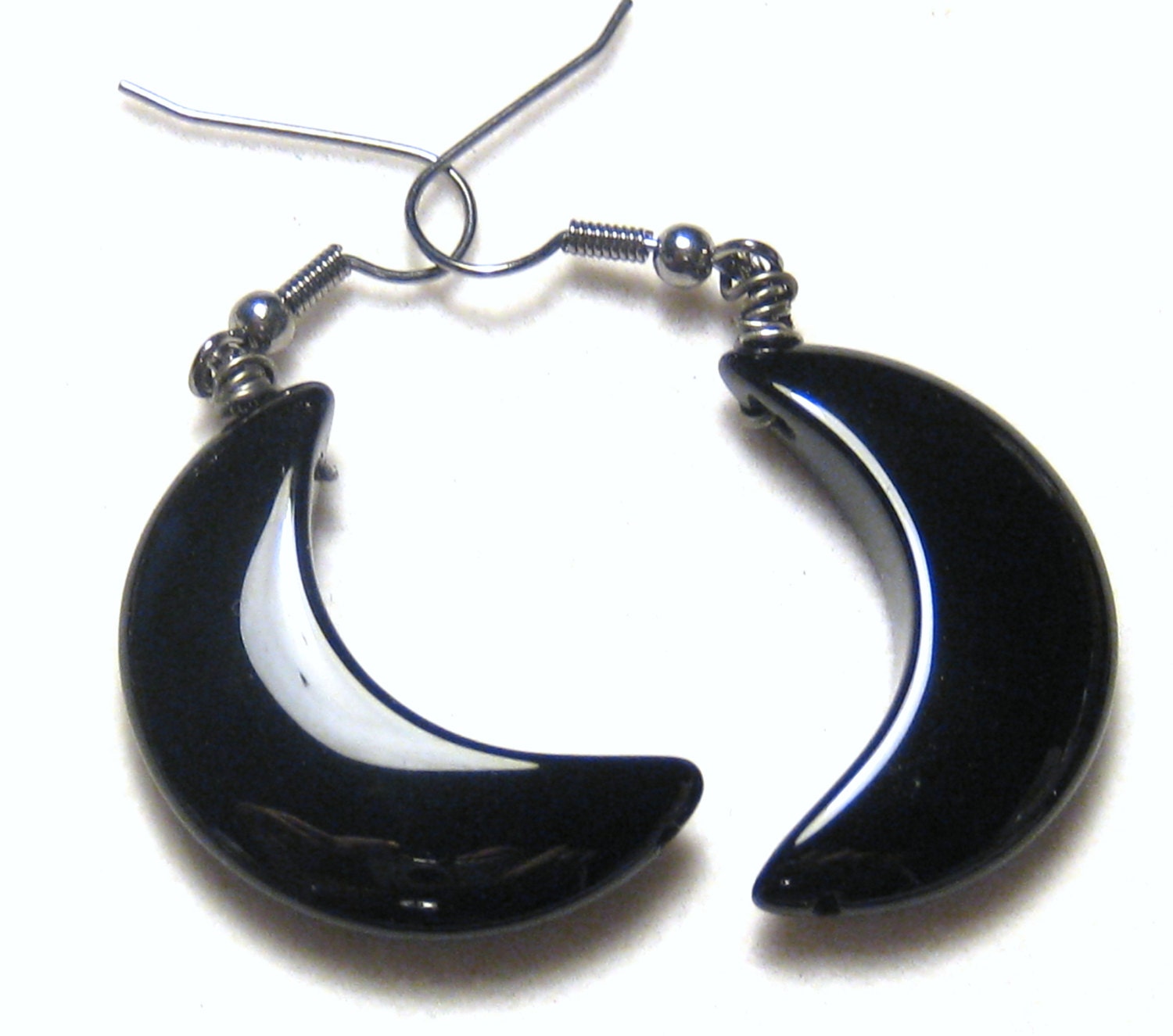 Crescent Moon Dark Moon Black Onyx  Earrings