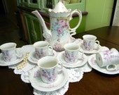Antique KPM Chocolate Pot or Shabby Teapot  - Plus 6 Demi Japanese cups and Saucers 9128