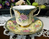 Queens Chintz Teacup Tea Cup and Saucer  - Richly Decorated English Bone China 9770
