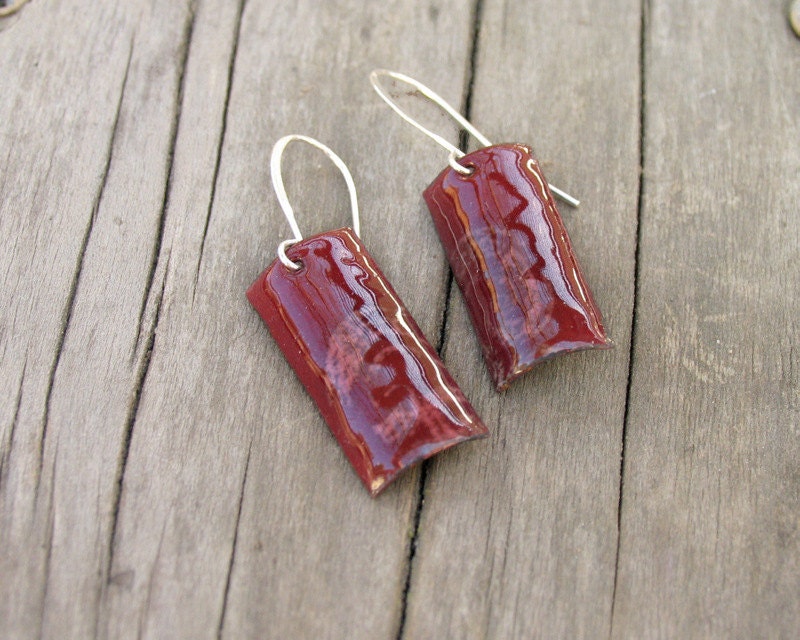 Enamel earrings burgundy maroon dark red summer artisan jewelry by Alery