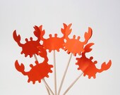 24 Orange Crab Party Picks, Cupcake Toppers, Food Picks, Toothpicks, Drink Picks - No627